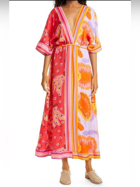 FARM Rio Dresses & Skirts - Farm Rio Dual Scarf Print Kaftan Maxi Dress Side Slits Beachy Boho Women’s M